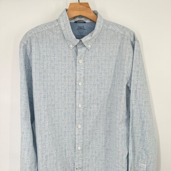 IZOD Saltwater Slim Fit Shirt size Large mens Cotton blend Blue tropical pattern - Picture 6 of 9